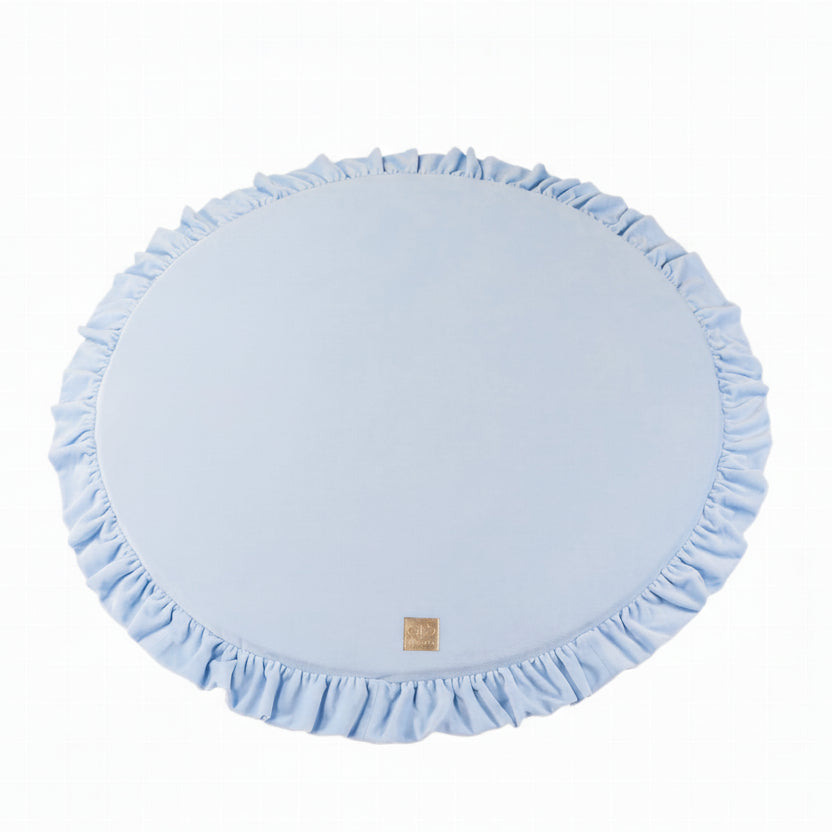 Round Play Mat With a Frill - Baby Blue Velvet